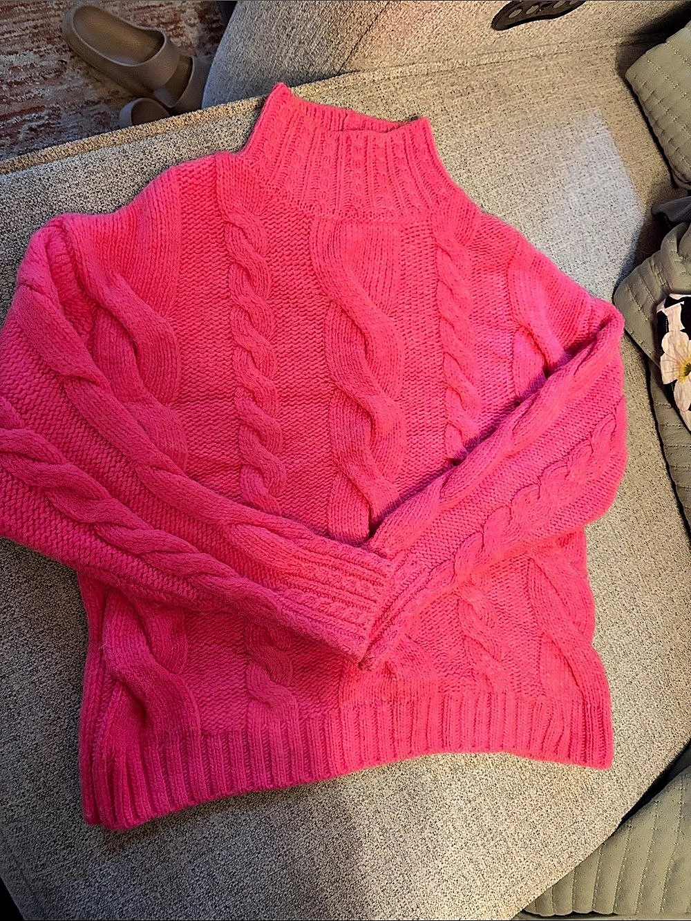 Anthropologie Cable Knit Mock Neck Sweater Pink size Small